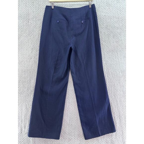Talbots Pants Womens 8 Blue Linen High Rise Wide Leg Nautical Beach Preppy Sail - Picture 6 of 14